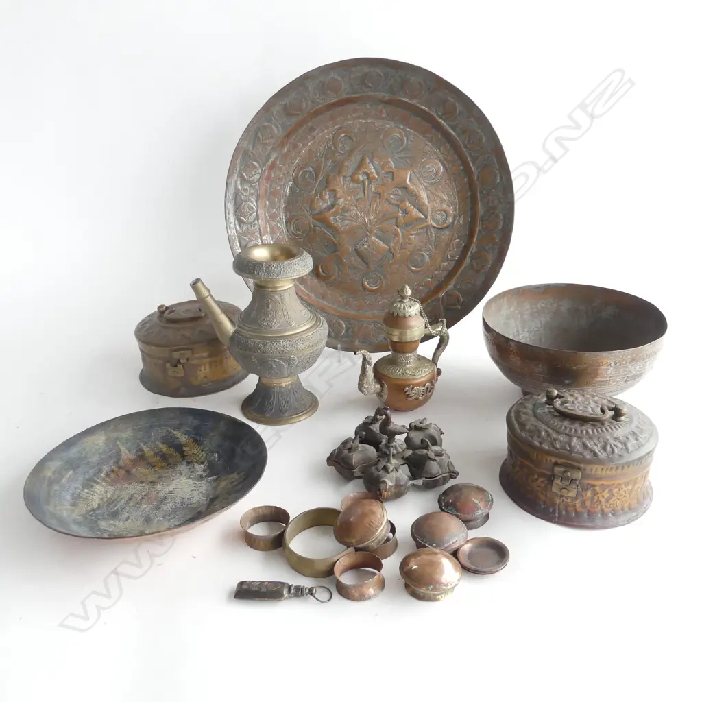 COLLECTION OF MIDDLE EASTERN INCENSE BURNERS ETC & METAL PLATE w FERN PATTERN?  Image 1++