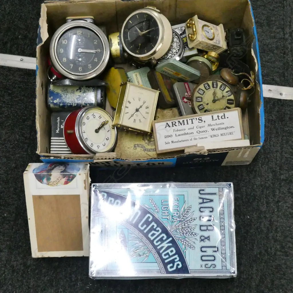 VINTAGE CLOCKS & ASST. TINS Image 1++