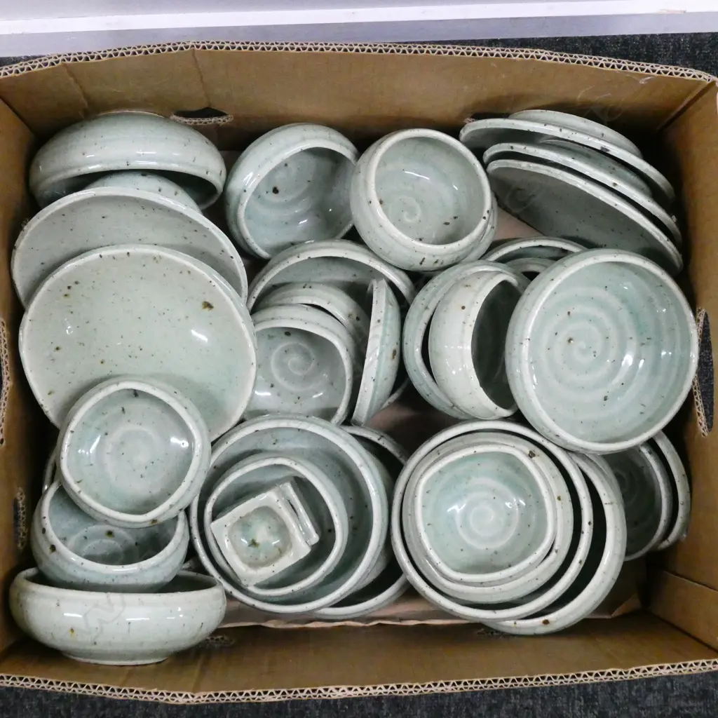 ORIENTAL RUSTIC CERAMIC BOWLS, CELADON GLAZE Image 1++