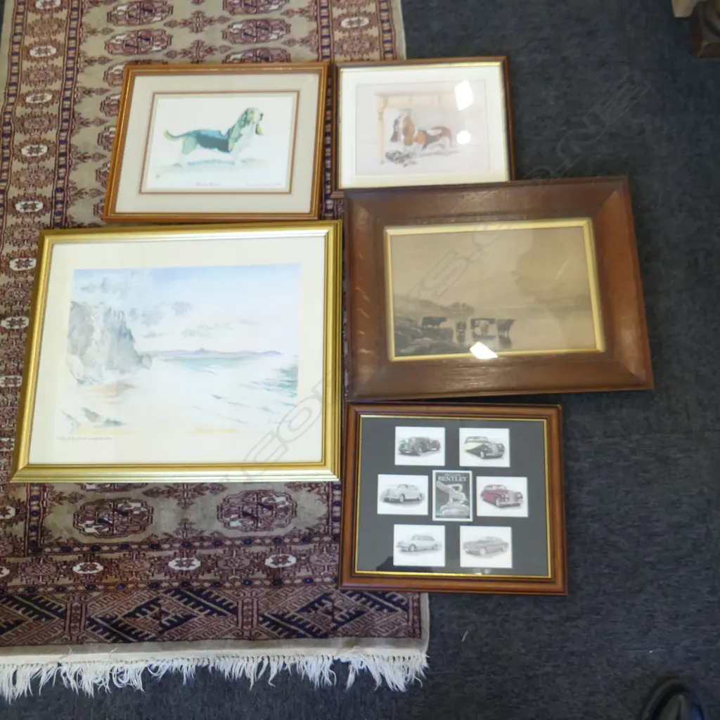 5 PRINTS; BASSET HOUNDS, BENTLEY CARS, 2 LANDSCAPES Image 1++