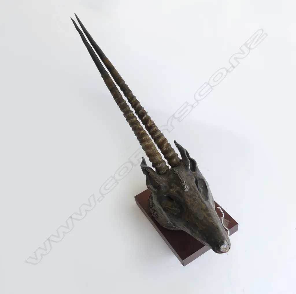 'Arabian princess' high-fire ceramic bronze faux glaze and arabian real oryx horns, Image 1++