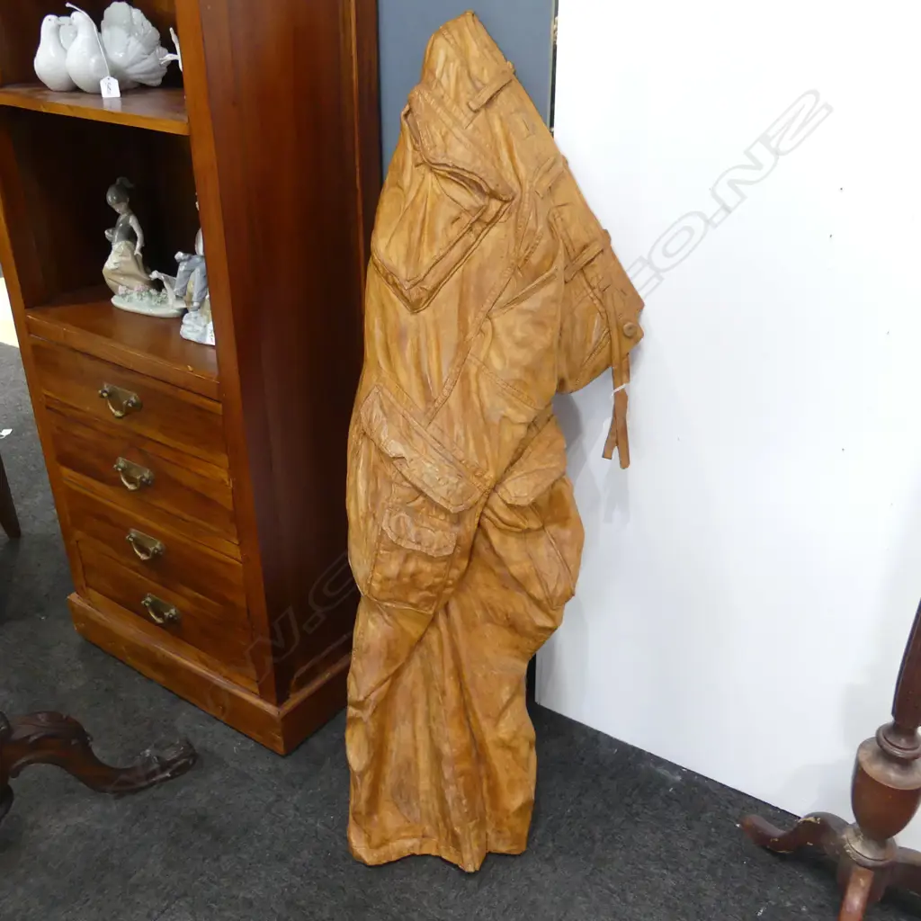 CARVED WOODEN CARGO PANTS SCULPTURE H.1250mm signed verso, minor damage Image 1++