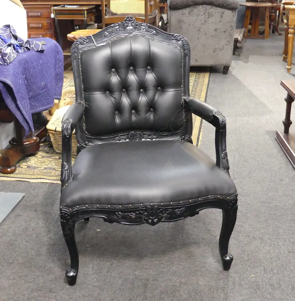 FRENCH STYLE BLACK LEATHER ARMCHAIR Image 1++