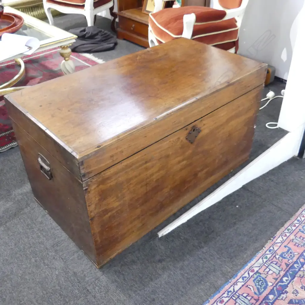 ANTIQUE MAHOGANY SHIPPING TRUNK WITH IRON FITTINGS 1000 x 540mm Image 1++