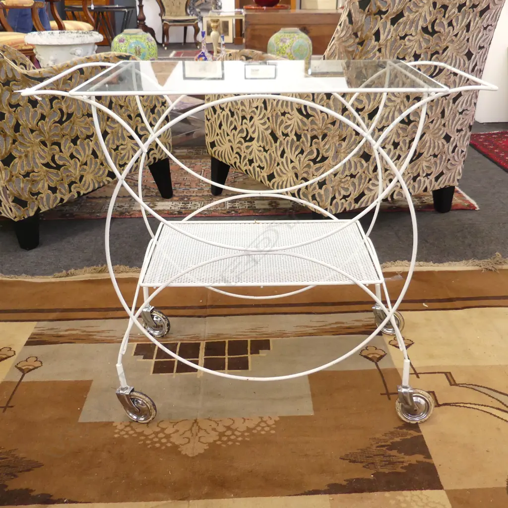 WHITE WIRE TEA TROLLEY W.785mm Image 1++