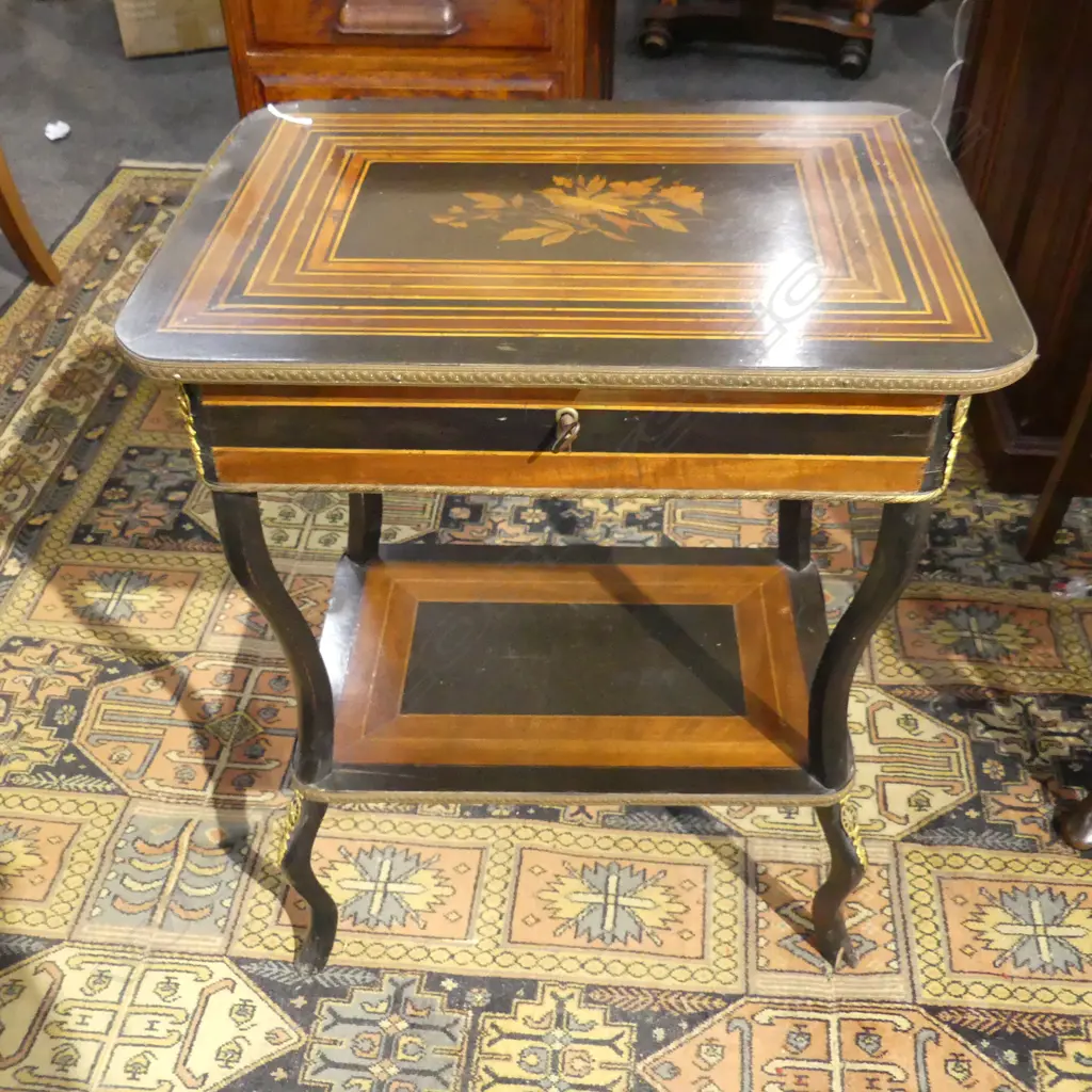 LATE 19TH C INLAID SEWINGTABLE 550x390x745mm Image 1++