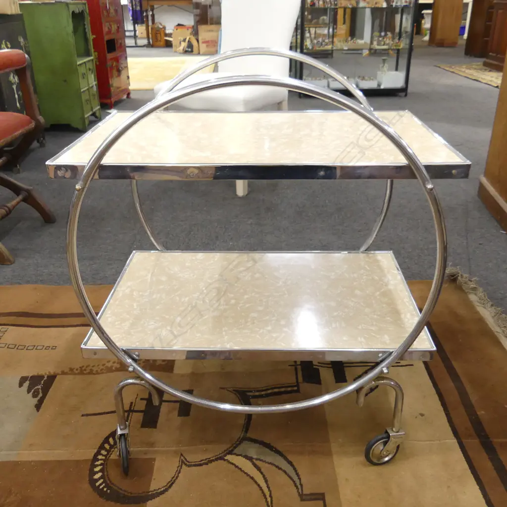 DECO CHROME & FORMICA TEA TROLLEY 660x460x755mm Image 1++