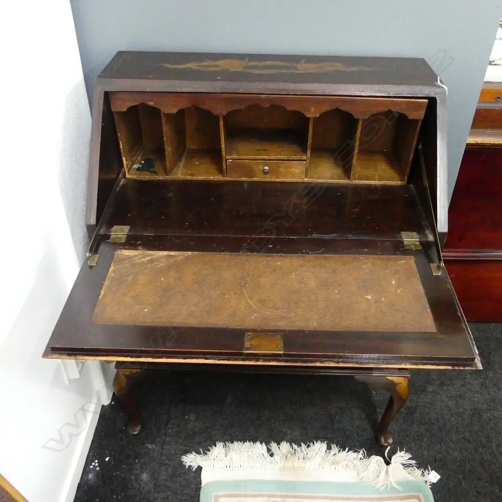 20thC DROP FRONT DESK, CHINOISERIE DECORATION 755x450x980mm 1 LEG AF Image 1++