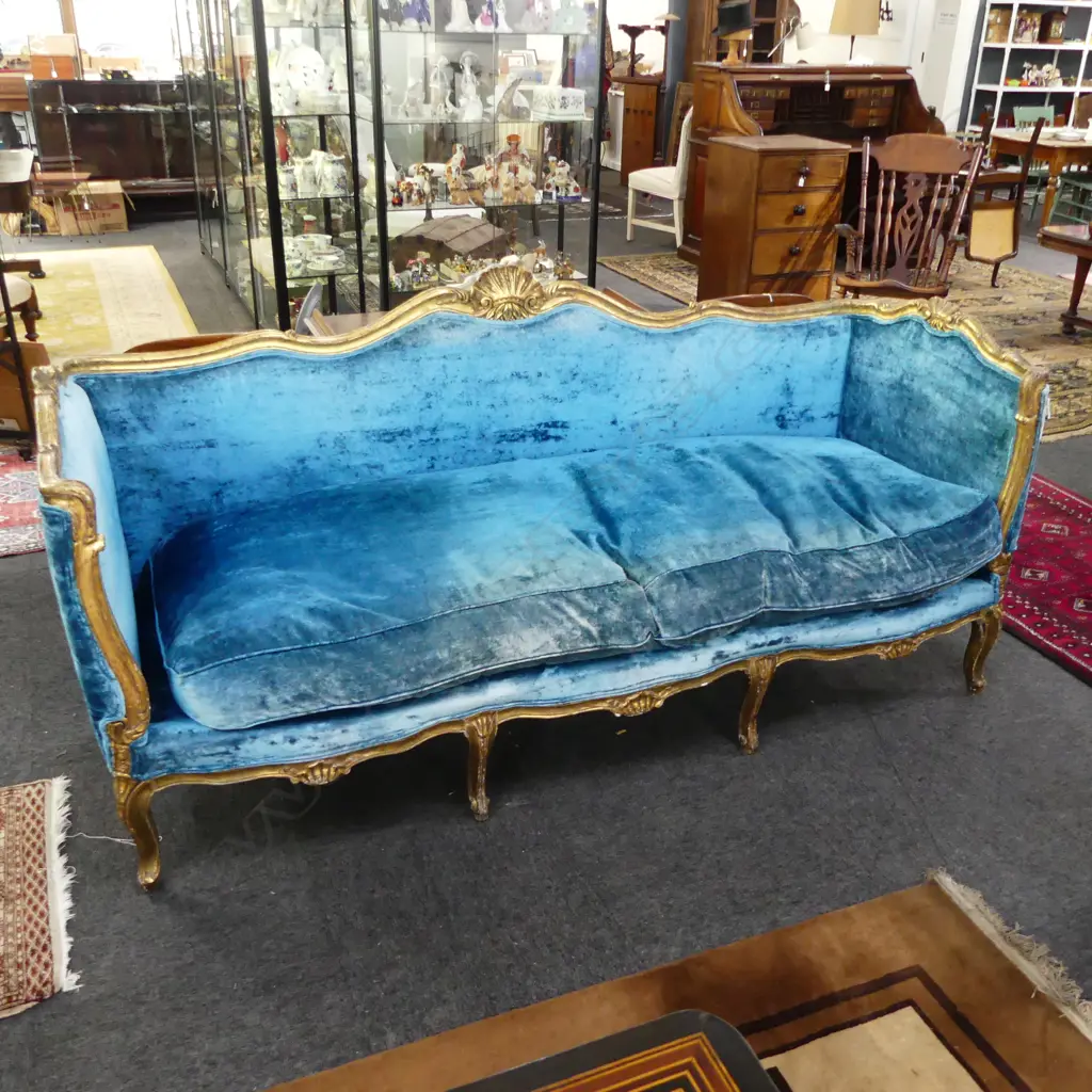 FRENCH SOFA IN BLUE VELVET 2000x750x970mm Image 1++