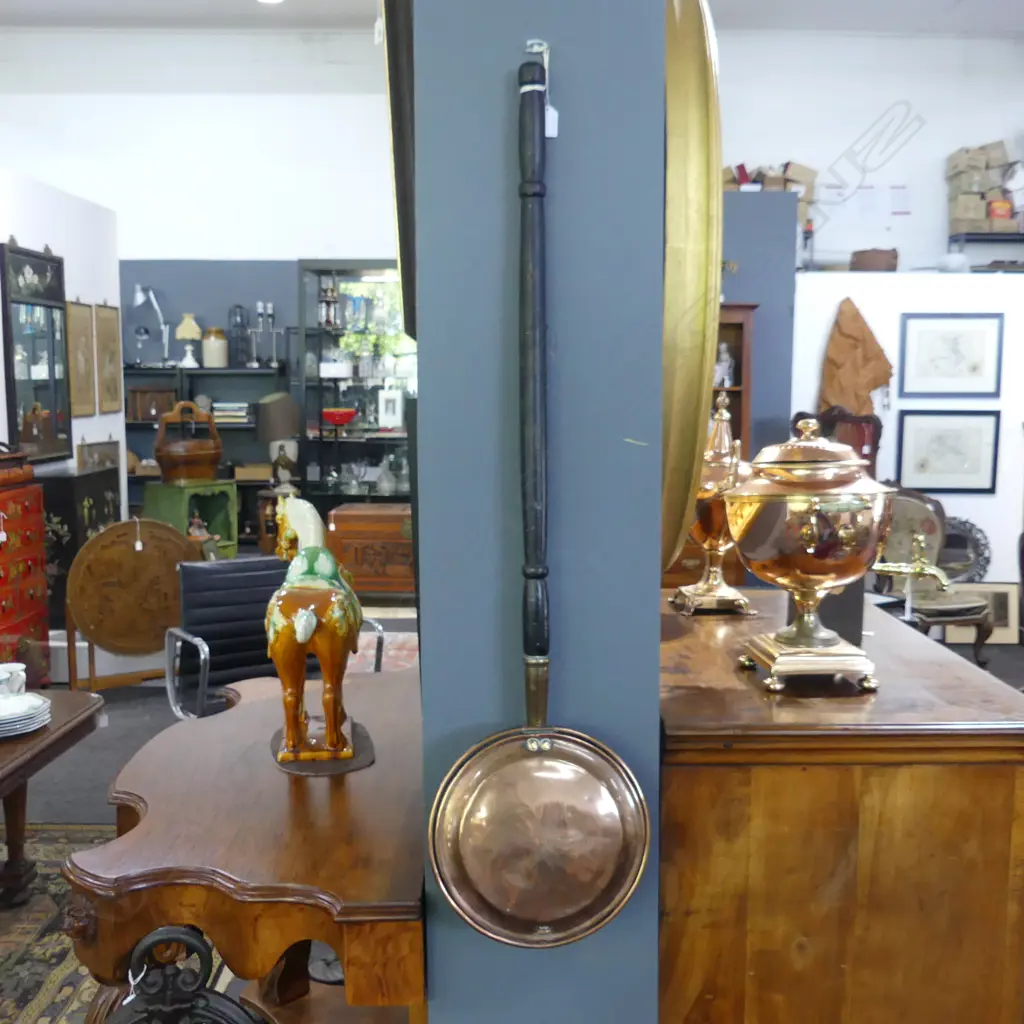 ANTIQUE COPPER BED WARMER PAN L.1080mm Image 1++