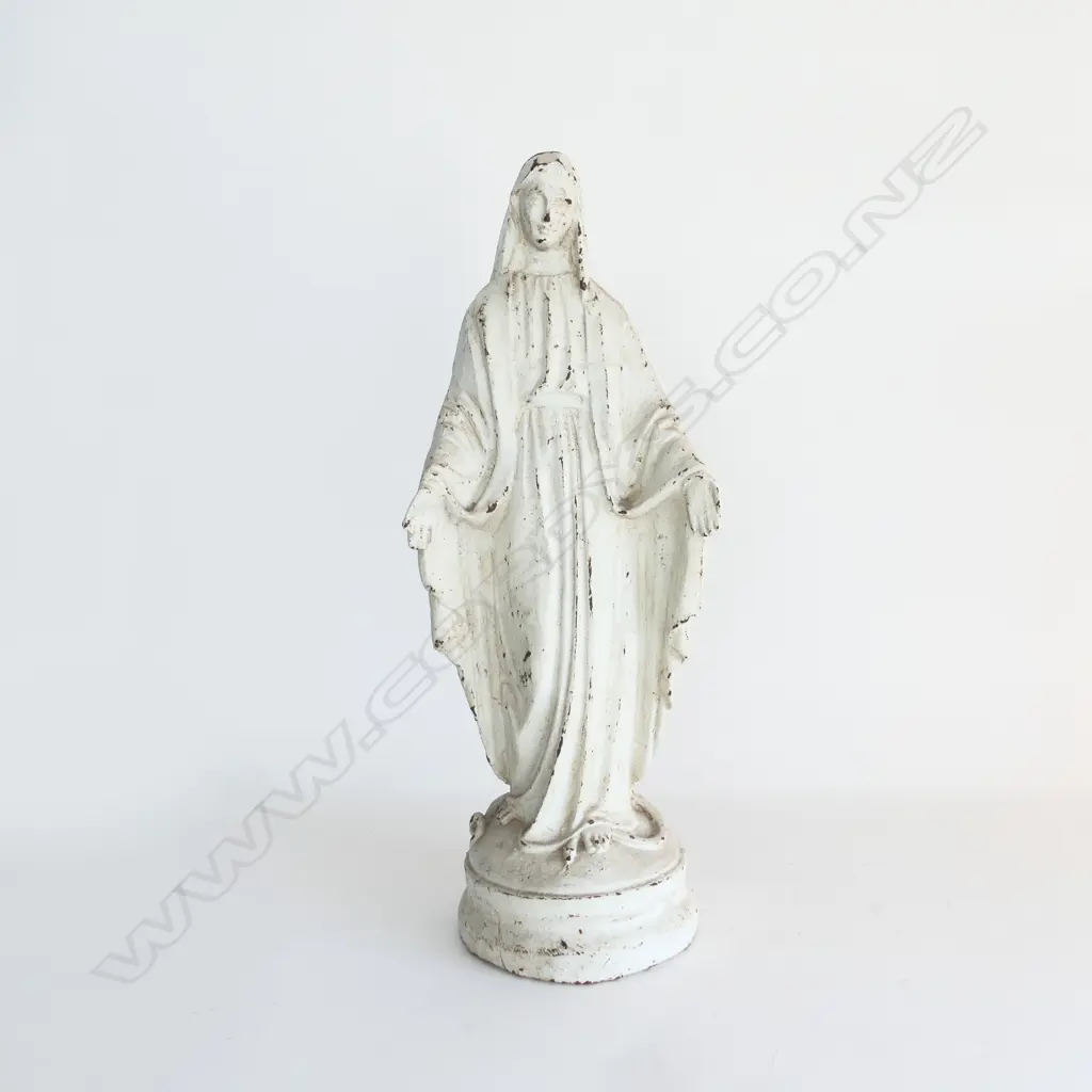 VINTAGE WHITE PAINTED CAST IRON VIRGIN MARY H.585mm Image 1++