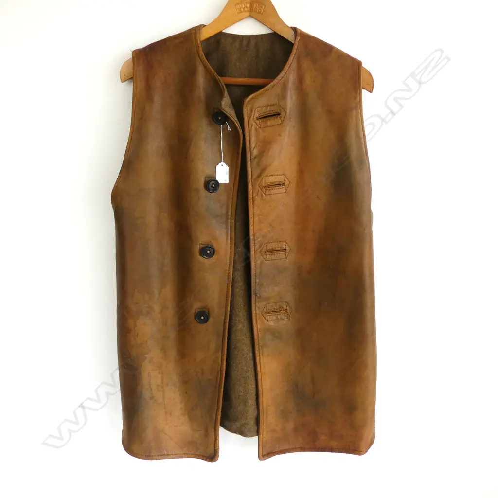 WWII BRITISH ARMY ISSUE LEATHER JERKIN/VEST tan leather Image 1++