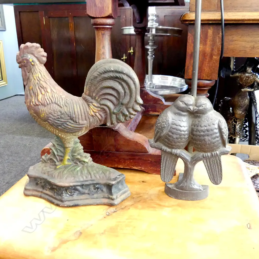 2 METAL DOOR STOPS; ROOSTER H.320mm & PR BIRDS H.690mm Image 1++