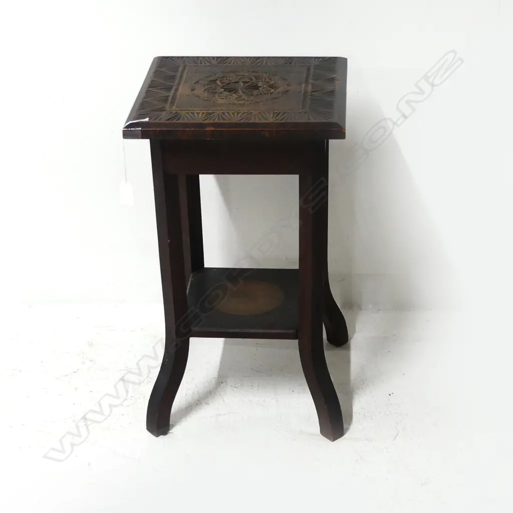 WOODEN SIDE TABLE, CHIP CARVED TOP 300x300x515mm Image 1++