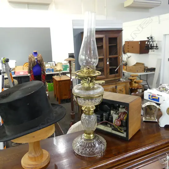 CRYSTAL KEROSENE LAMP; 'WRIGHT & BUTLER BIRM' H.650mm