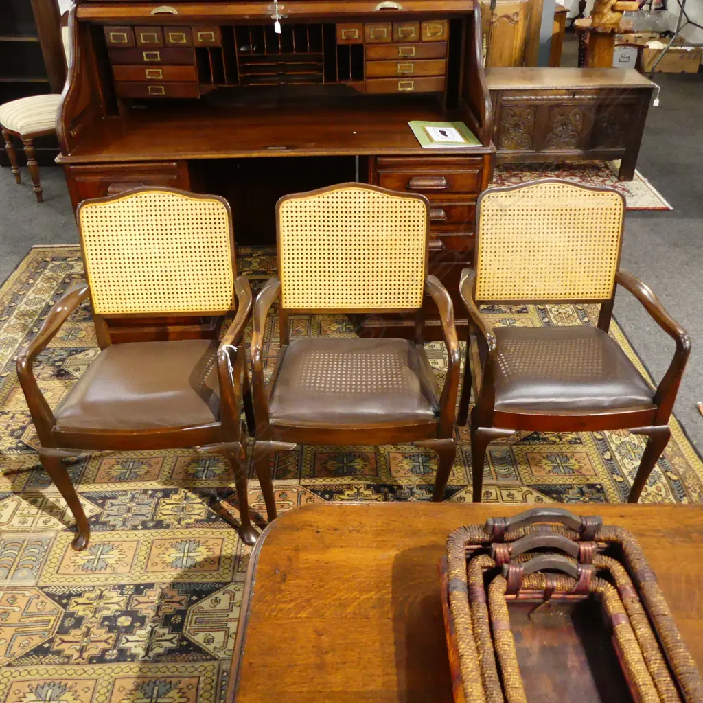 3 BRIDGE CHAIRS, CANED BACK Image 1++