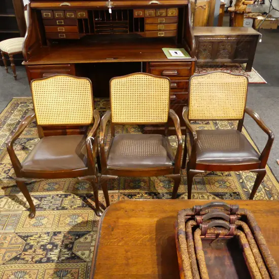 3 BRIDGE CHAIRS, CANED BACK