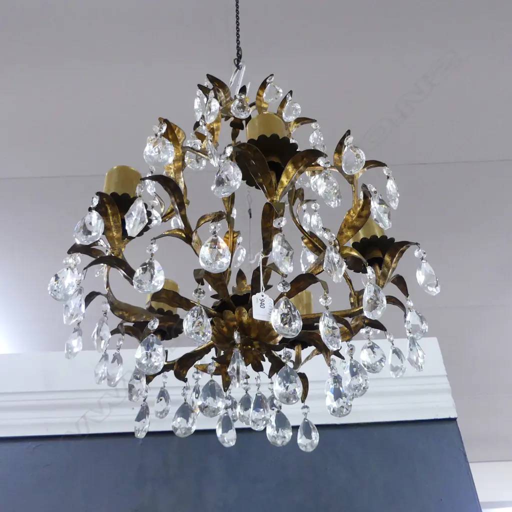 GILT METAL 5 LIGHT CHANDELIER H.550mm Image 1++