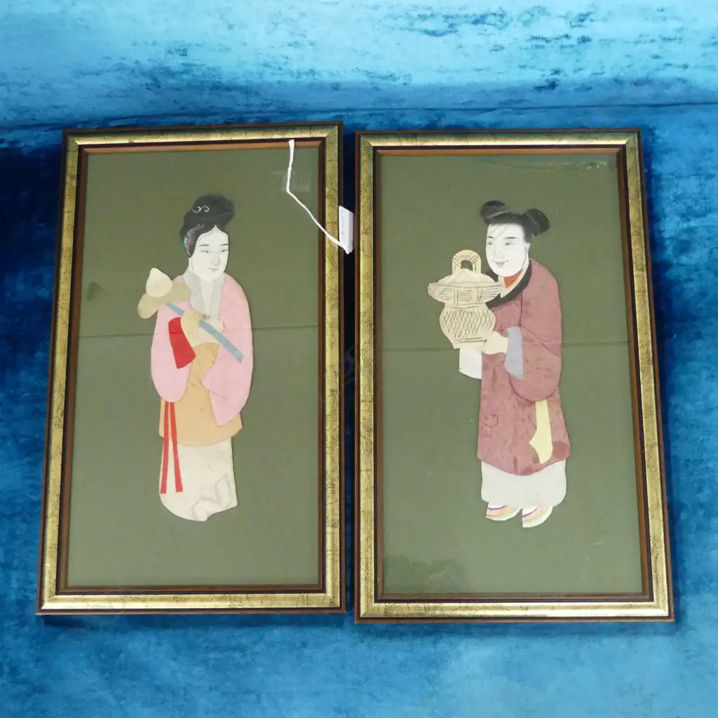 PR ORIENTAL FABRIC FIGURES, FRAMED 350x190mm Image 1++