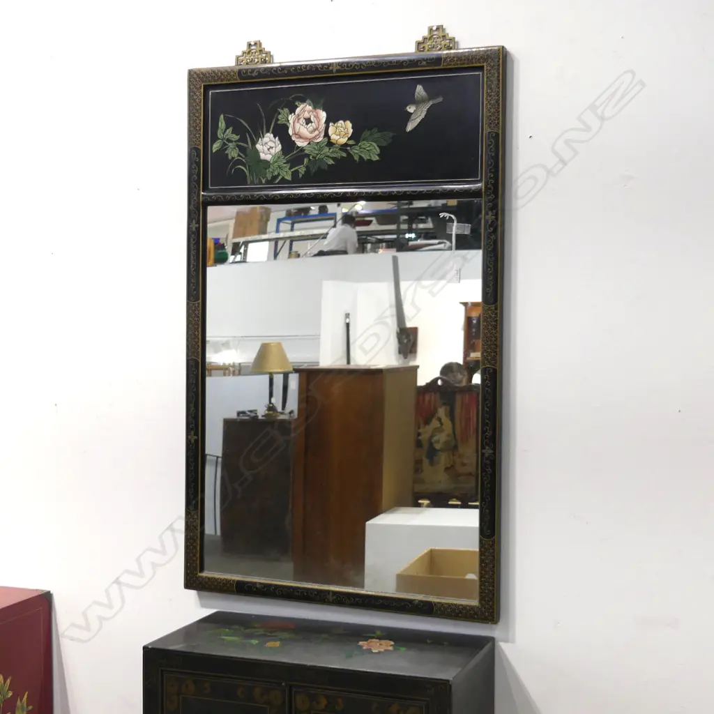 ORIENTAL MIRROR, BLACK LACQUER FRAME 1070x660mm Image 1++