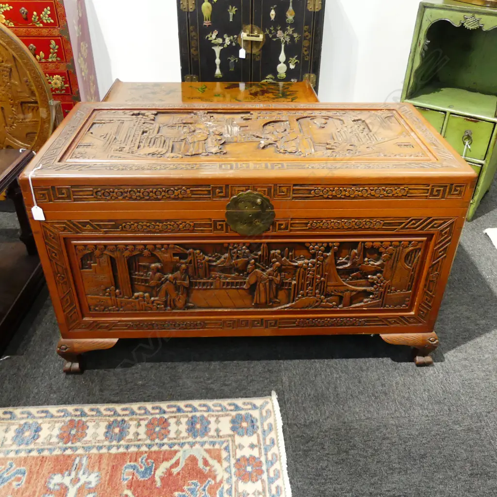CHINESE CARVED CAMPHOR WOOD BOX 1000 x 600mm Image 1++