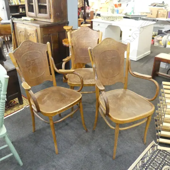 3 BENTWOOD PRESSED BACK CARVER ARMCHAIRS