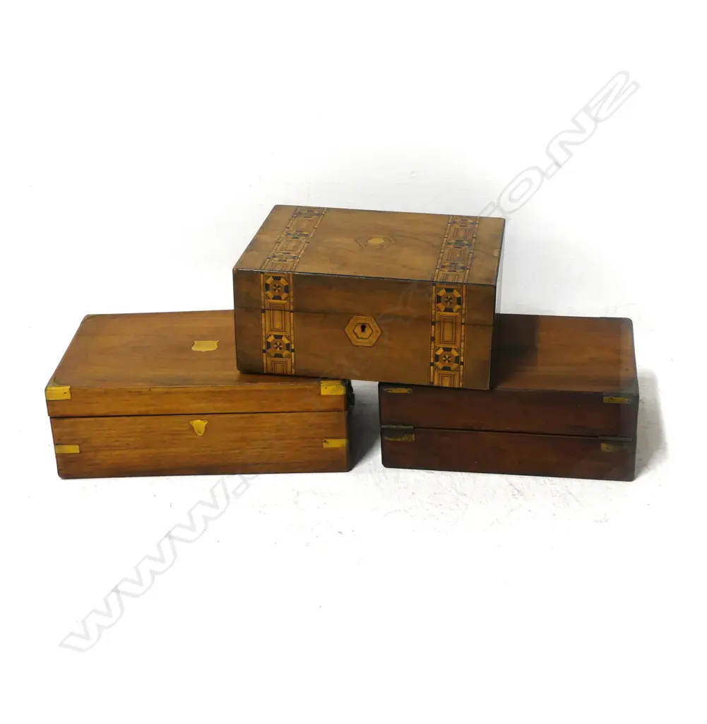 3 ANTIQUE MAHOGANY WRITING SLOPES W.355mm Image 1++