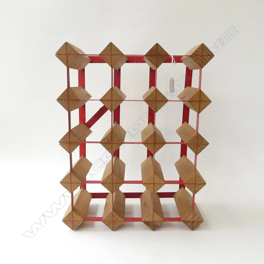 WOOD & RED METAL 3x4 WINE RACK 360x460x155mm Image 1++