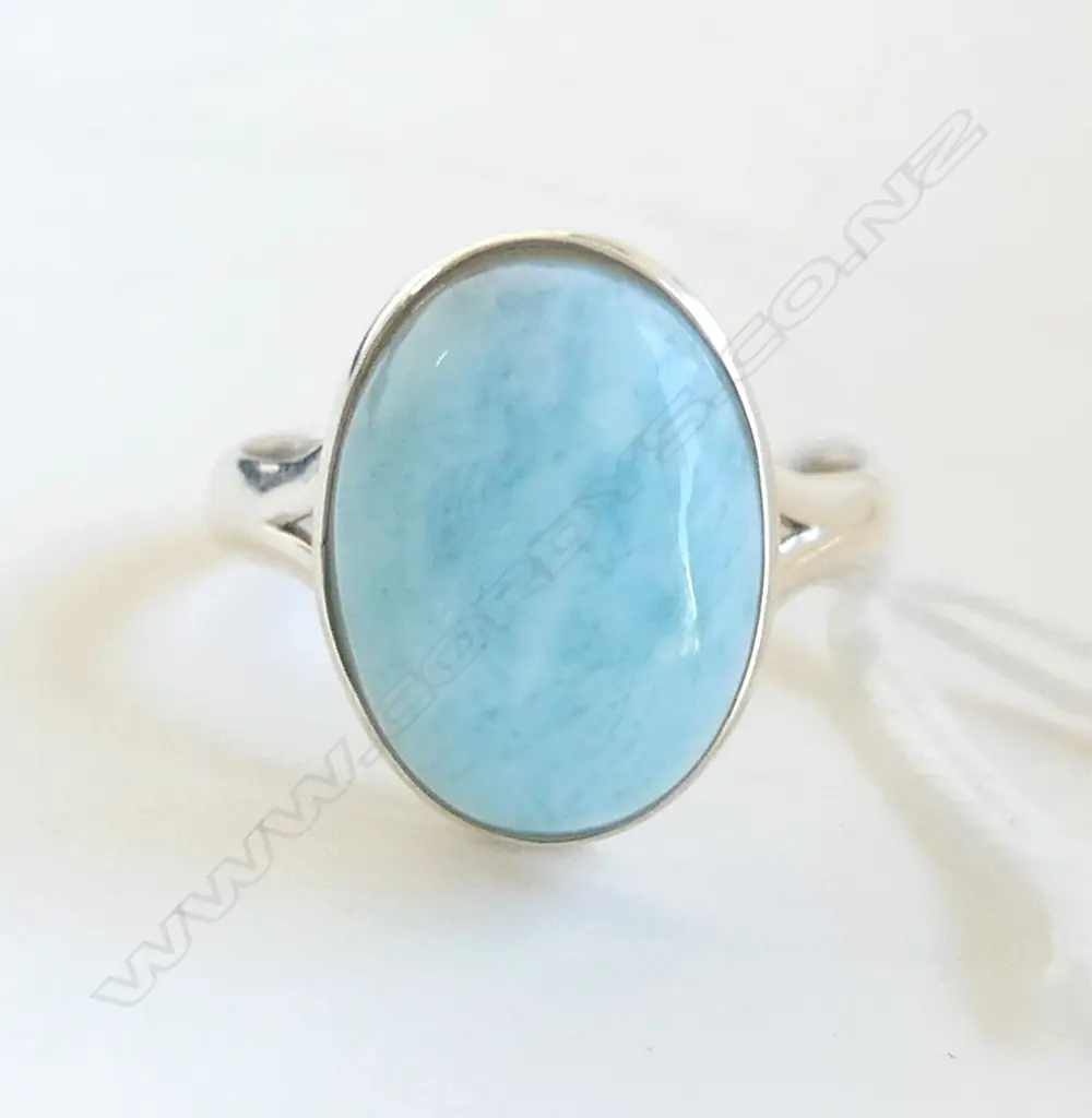 SILVER SET LARIMAR RING SIZE Q Image 1++