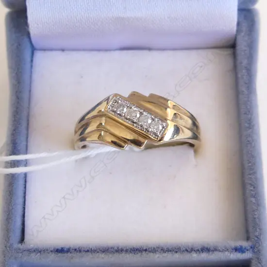 9CT GOLD  & 4 STONE DIAMOND RING, WEIGHT 2.1GMS SIZE R