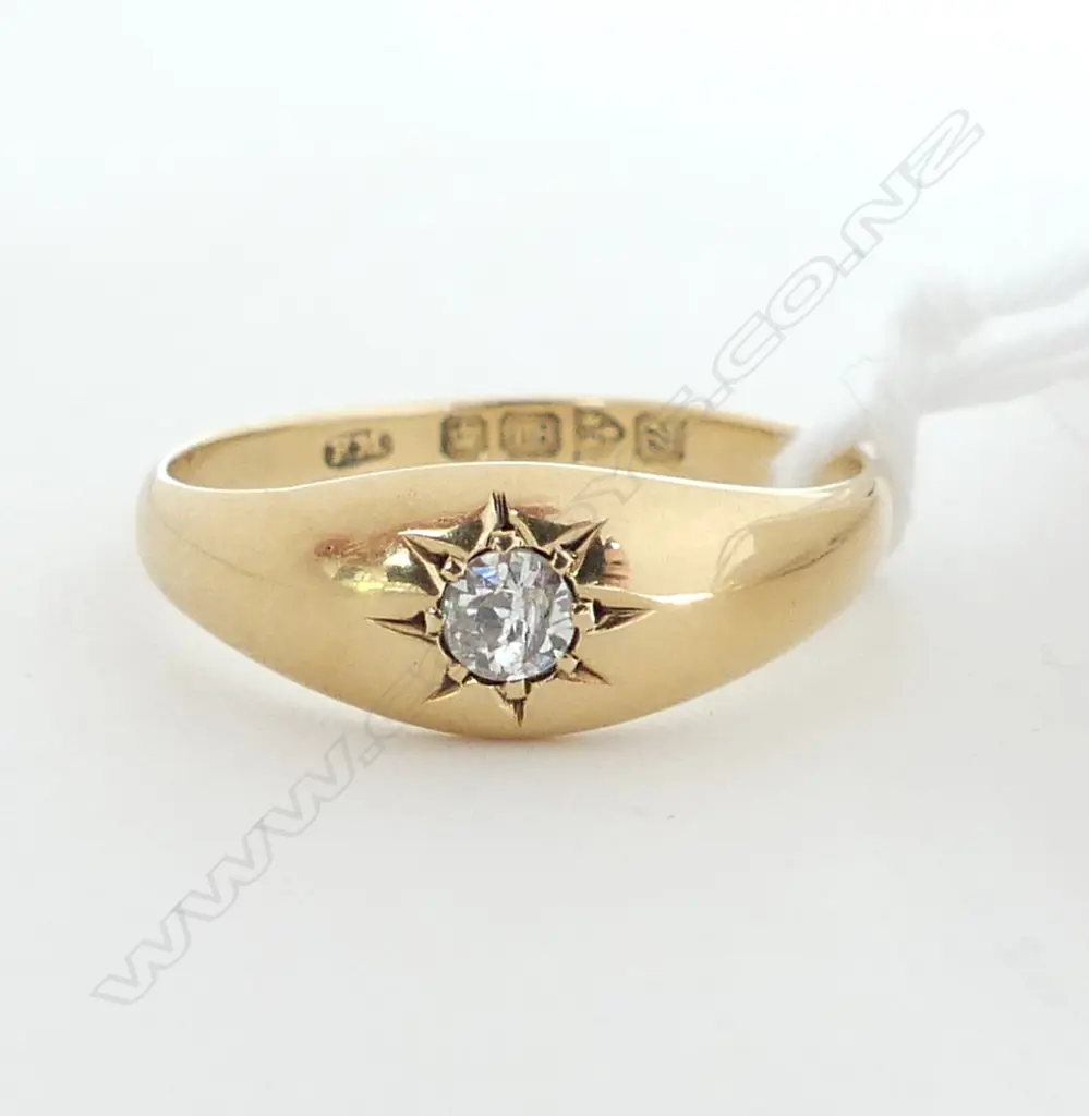 18CT GOLD & SOLITAIRE DIAMOND RING, CHESTER 1920, 3.85GMS SIZE R Image 1++