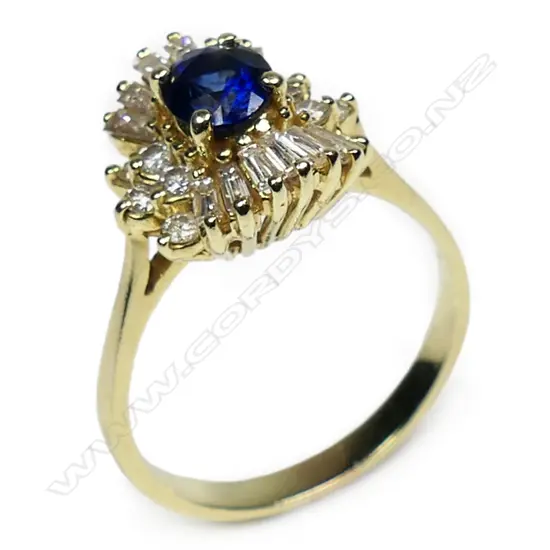 A 14ct gold sapphire and diamond ring,