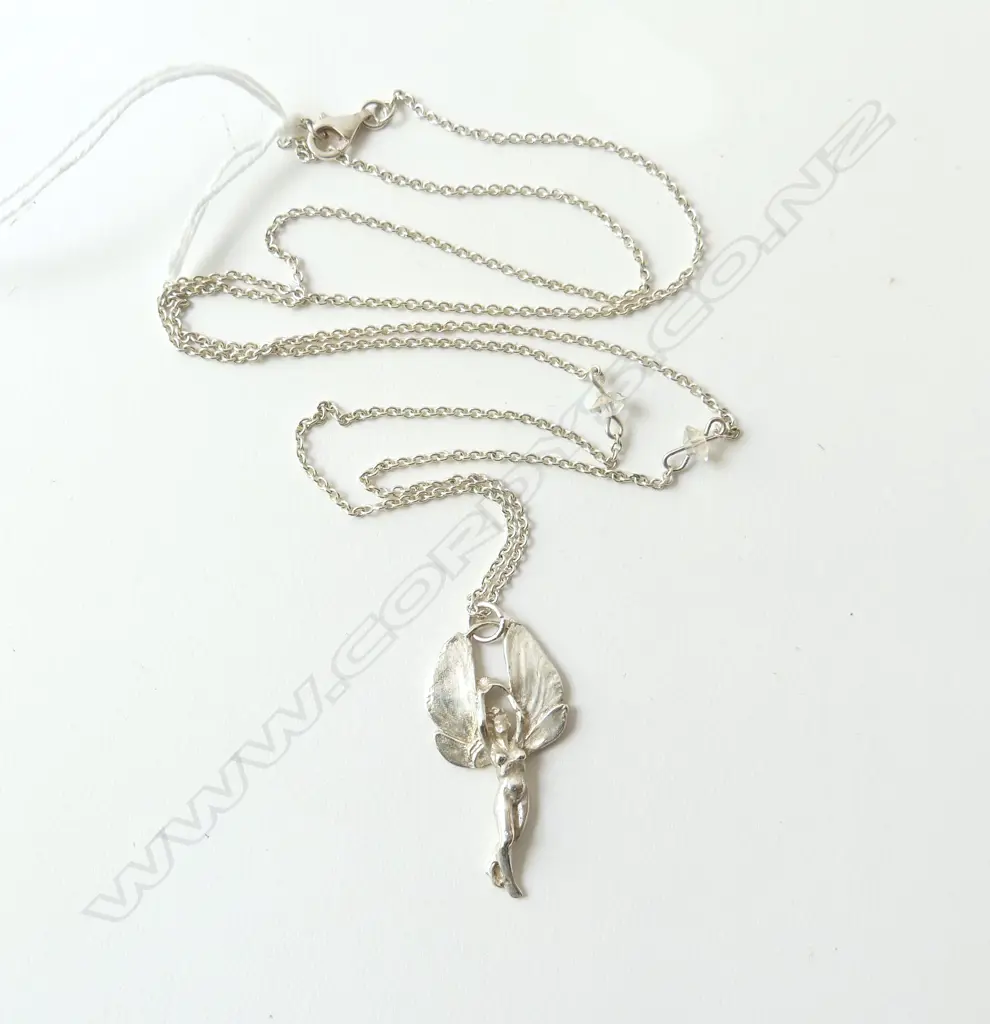 STG SILVER NECKLACE w. FAIRY PENDANT 6.6gms Image 1++