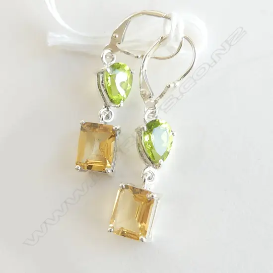 SILVER CITRINE & PERIDOT DROP EARRINGS (LEVER BACKS)
