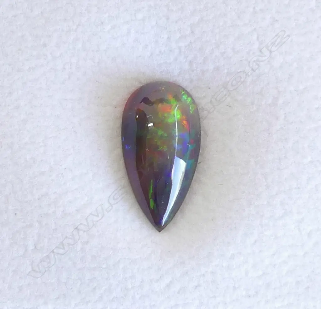 LOOSE NATURAL OPAL, BLACK w play of COLOUR, PEAR CABOCHON, 3.78ct Image 1++