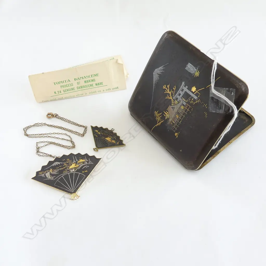 JAPANESE TOMITA DAMASCENE CIGARETTE CASE + 2 SMALL PCES Image 1++