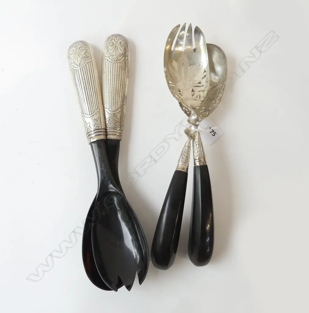 2 PRS SALAD SERVERS, 1 MARKED SILVER L.310mm Image 1++