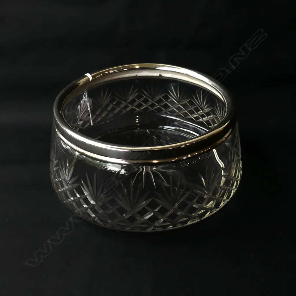 STG SILVER & CUT CRYSTAL SALAD BOWL BIRMINGHAM 1924, DIA.225MM Image 1++