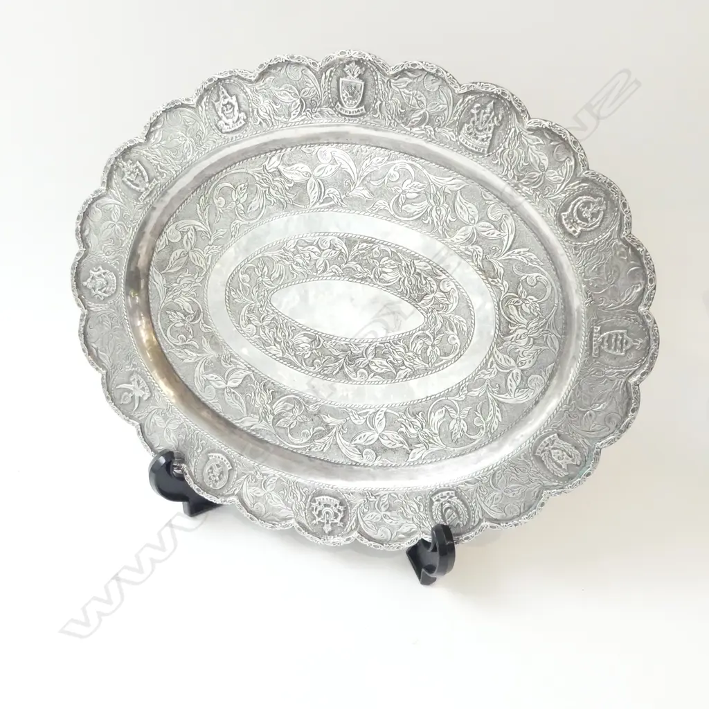 MALAYSIAN KELANTAN SILVER OVAL TRAY 320x395m 640gms Image 1++