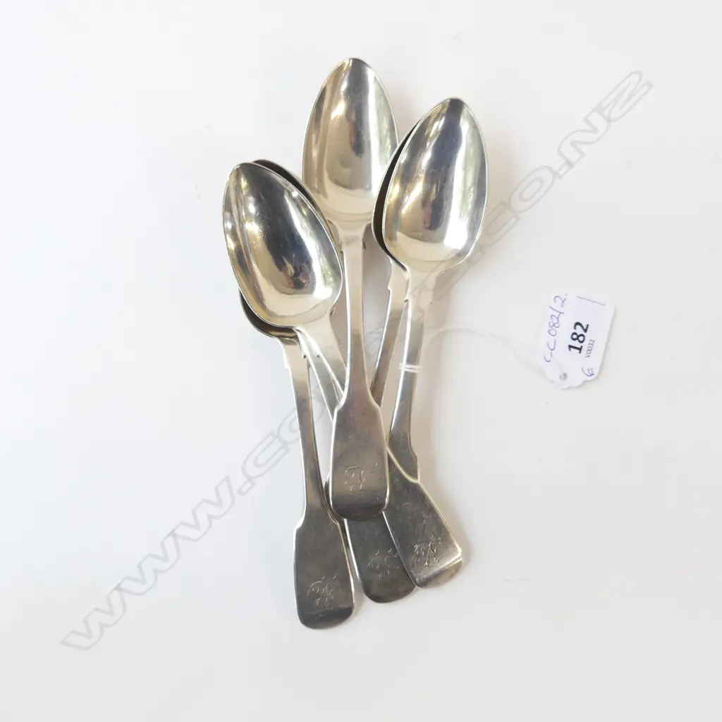 6 STG SILVER DESSERT SPOONS, EXETER EARLY 19thC 263gms Image 1++