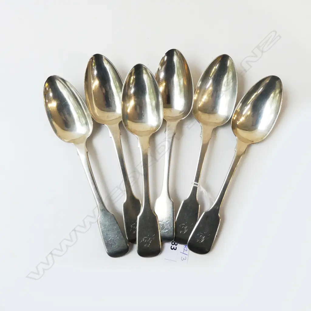 6 STG SILVER DESSERT SPOONS, EXETER EARLY 19thC 267gms Image 1++