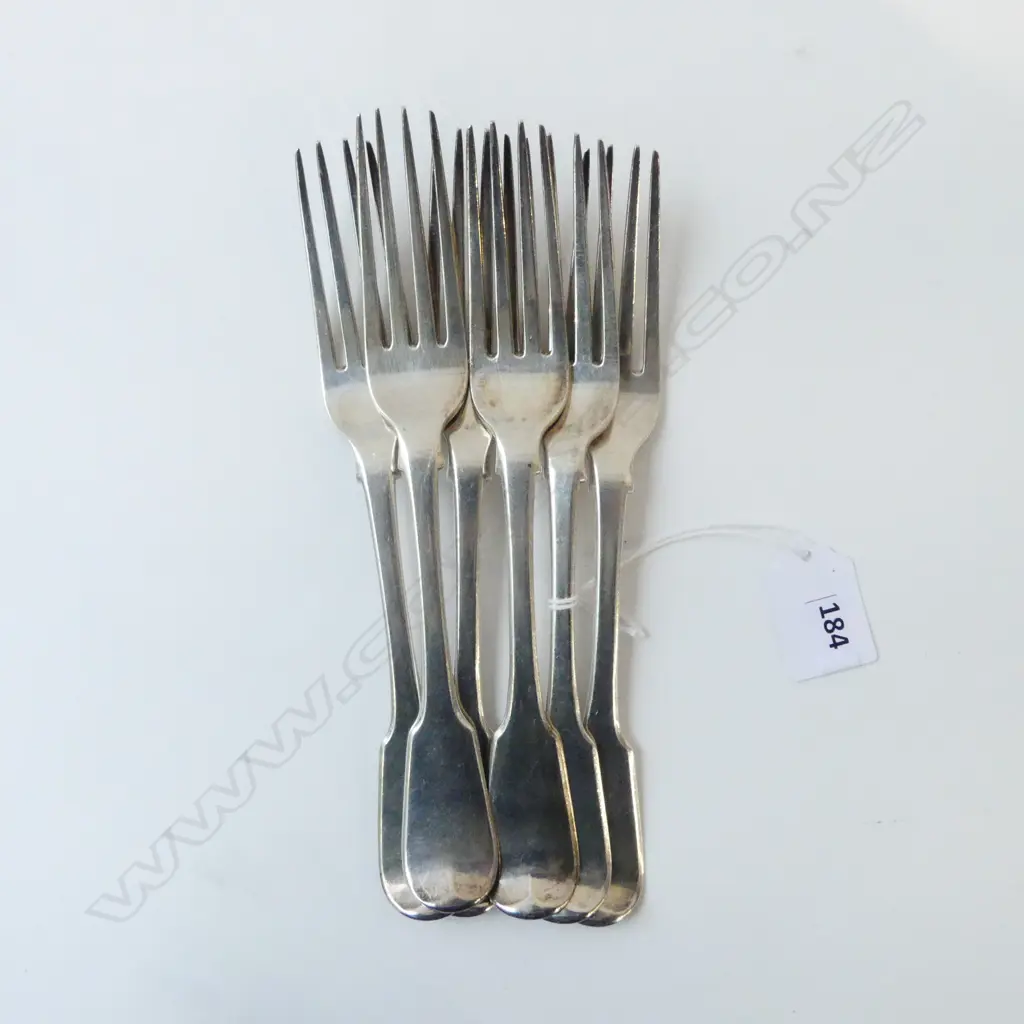 6 STG SILVER TABLE FORKS, LONDON 1820 476gms Image 1++