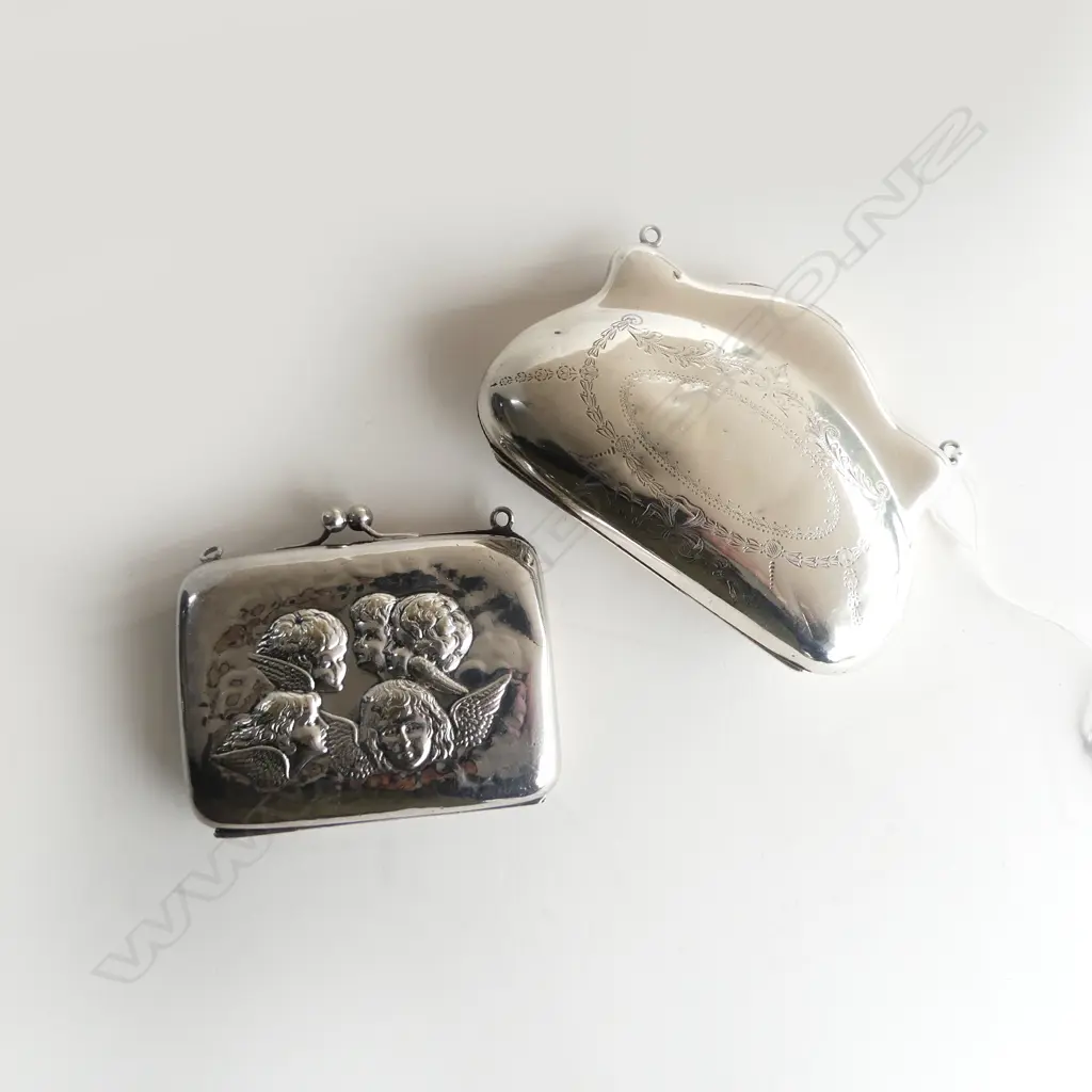 2 SILVER PLATE PURSES AF BOTH NO CHAINS W.105mm Image 1++