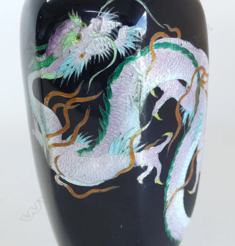 2 QUALITY CLOISONNE VASES ON STANDS H.215mm Image 1++