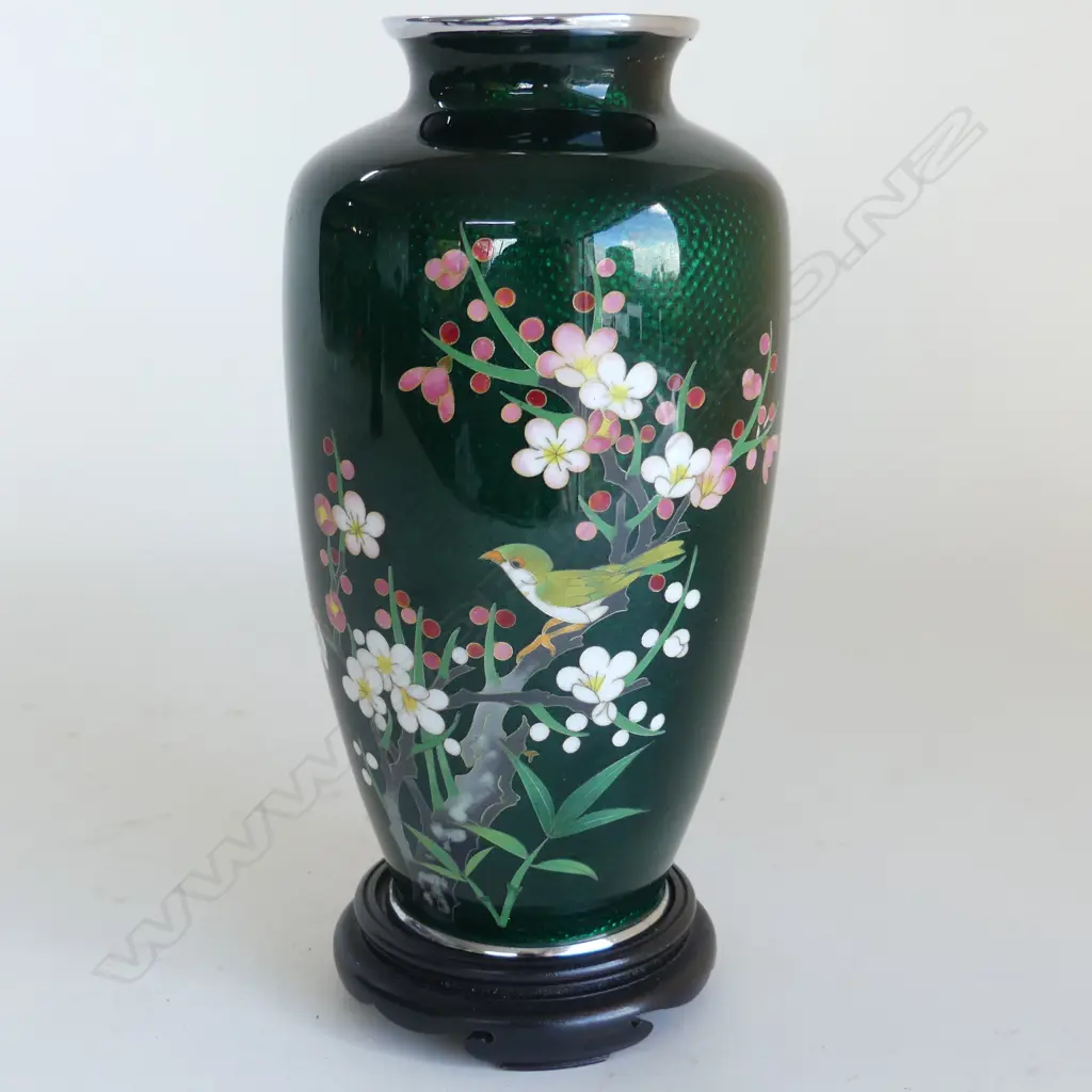 2 QUALITY CLOISONNE VASES ON STANDS H.215mm Image 1++