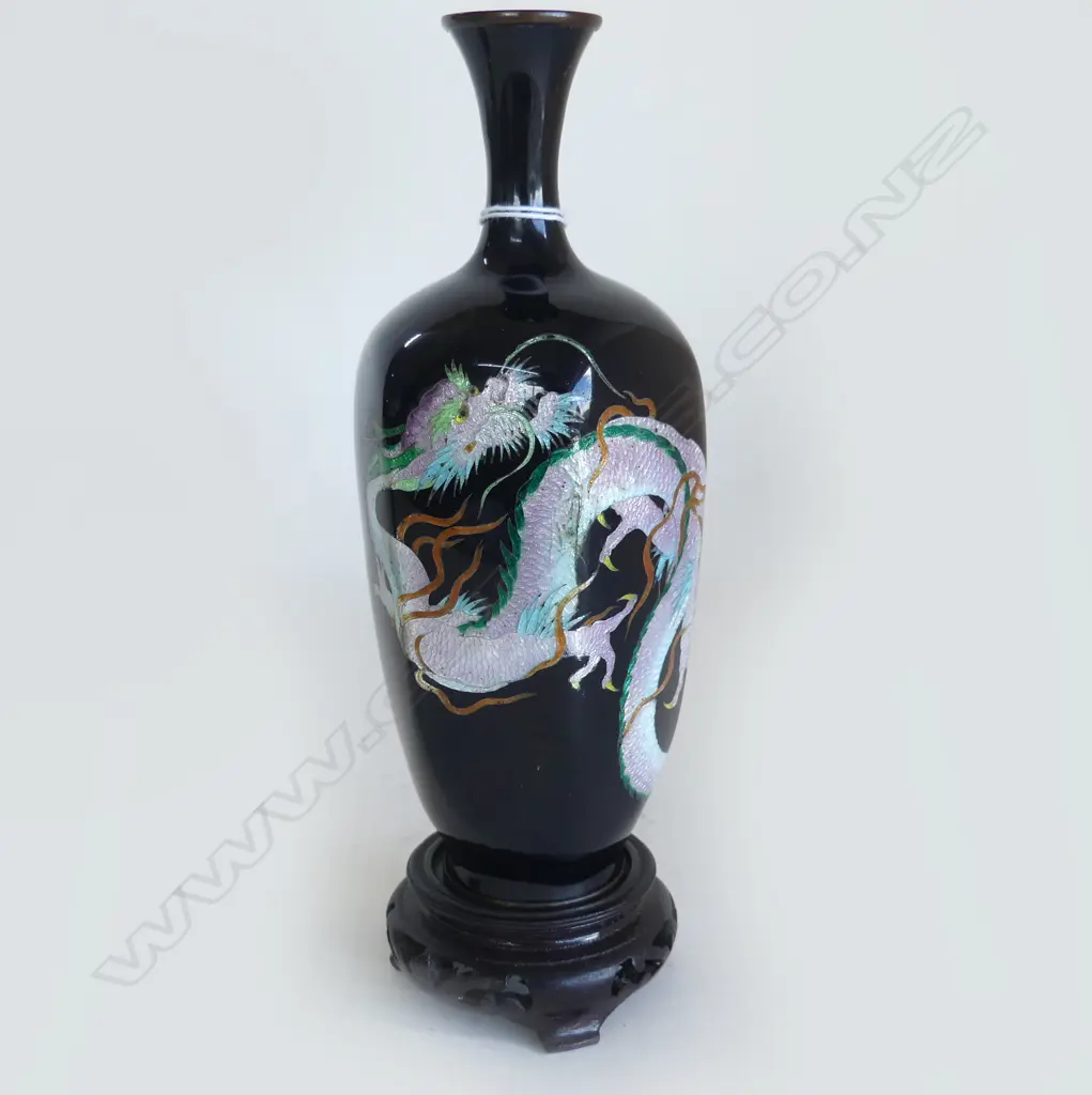 2 QUALITY CLOISONNE VASES ON STANDS H.215mm Image 1++