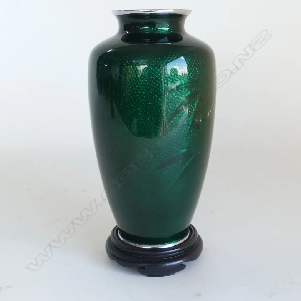 2 QUALITY CLOISONNE VASES ON STANDS H.215mm Image 1++