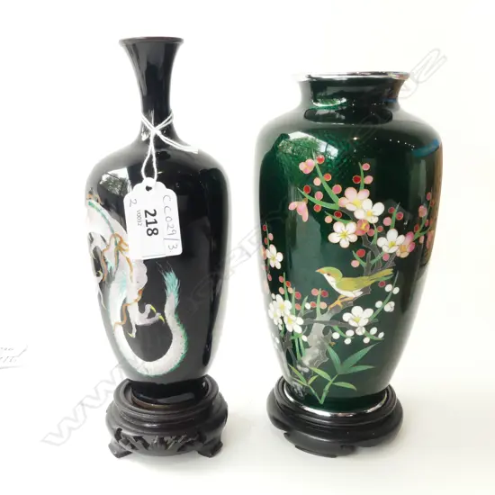 2 QUALITY CLOISONNE VASES ON STANDS H.215mm