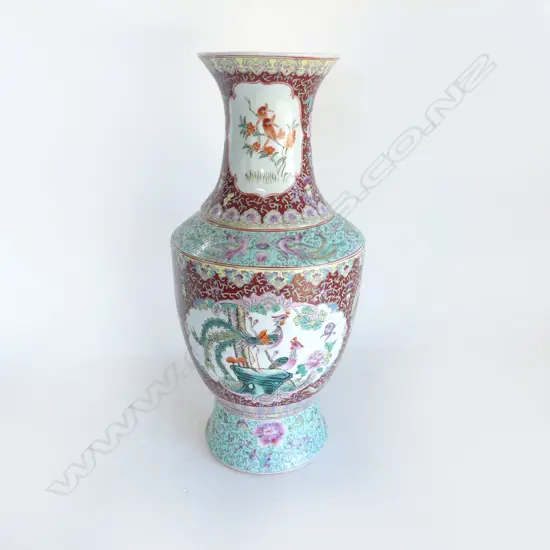(25516) LGE CHINESE FAMILLE ROSE VASE birds & blossoms H.525mm