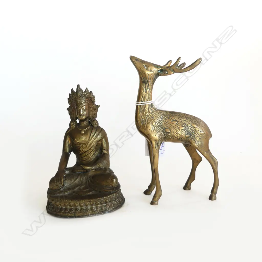 BRASS DEER H.170mm, ORIENTAL SEATED FIGURE H.140mm Image 1++